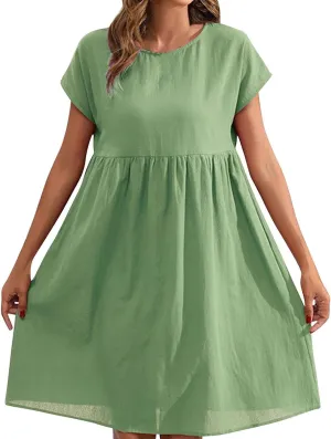 Tshirt Dress Women Casual Summer Short Dresses Cotton Linen Midi Dress Plus Size A Line Flowy Sundress Short Sleeve