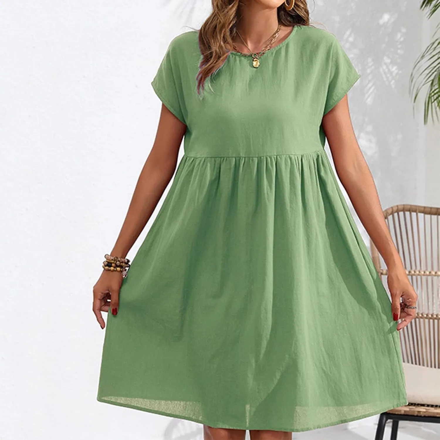 Tshirt Dress Women Casual Summer Short Dresses Cotton Linen Midi Dress Plus Size A Line Flowy Sundress Short Sleeve