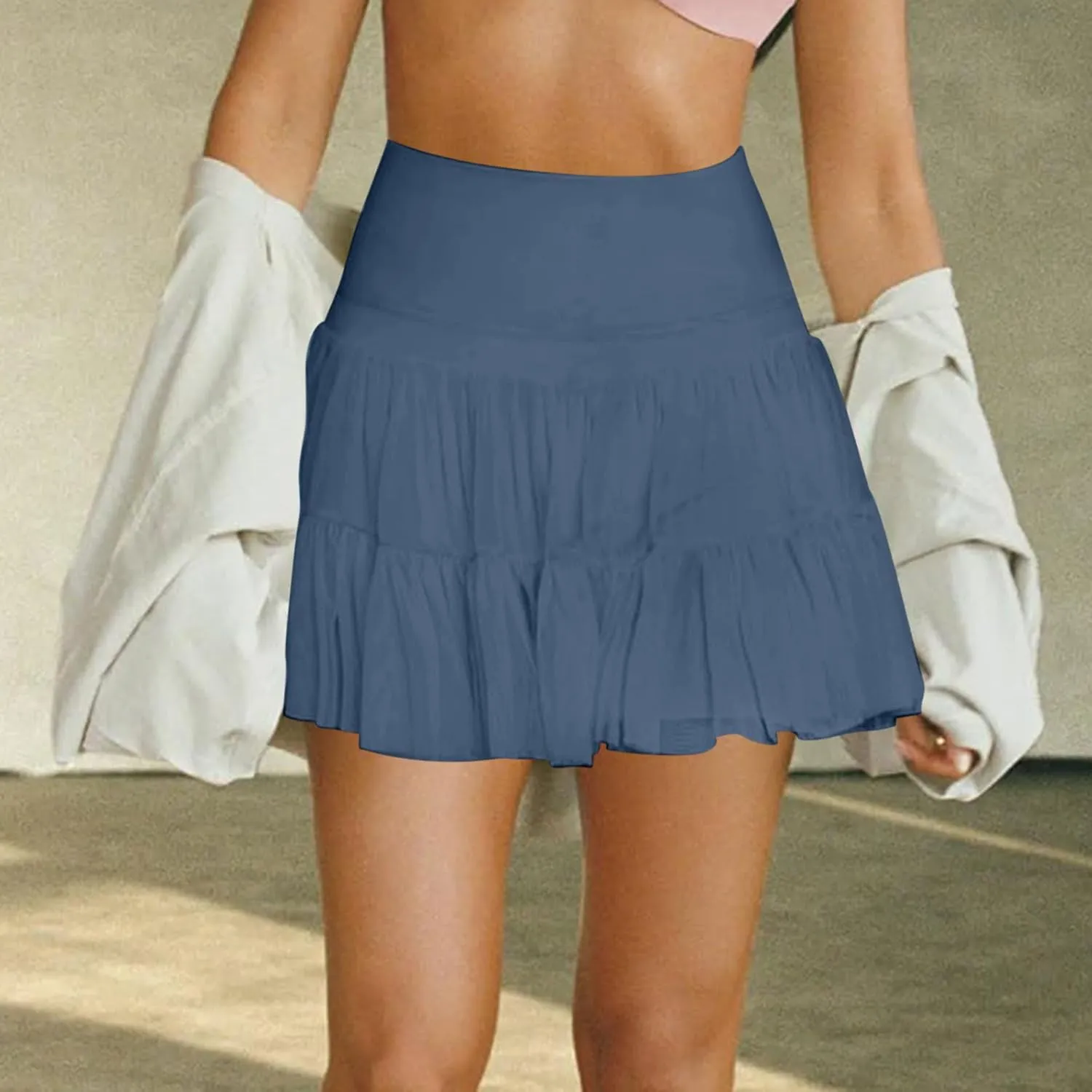 Women's Mini Skirt Skort Flowy Pleated High Waisted Ruffle Tennis Skirts for Women Athletic Skater Golf with Shorts