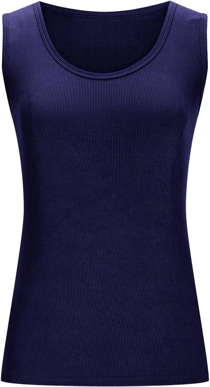 Womens Tank Tops Casual Knitted Round Neck Sleeveless Solid Color Camisole Summer Basic Vacation Outdoor Tank Shirt