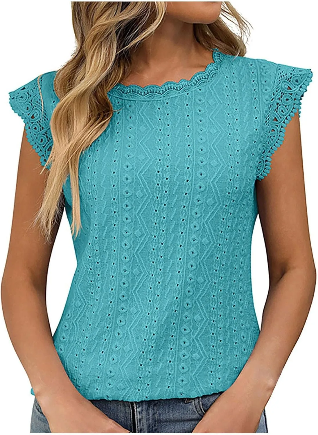 Womens Tops Casual Fashion Crew Neck Solid Color Lace Sleeveless Camisole Summer Vacation Beach 2025 Dressy Tank Top